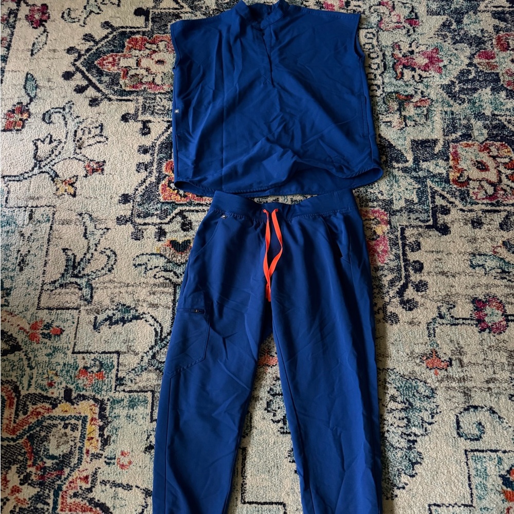 FIGS scrubs set “winning blue” color